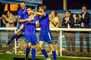 Concord Rangers 0-1 Wealdstone National League South Elliott Godfrey Tom Hamblin Ricky Wellard Celebration You do NOT have permission to use this image unless it is accredited to Aqueous Sun Photography. Twitter: @aqueoussunphoto